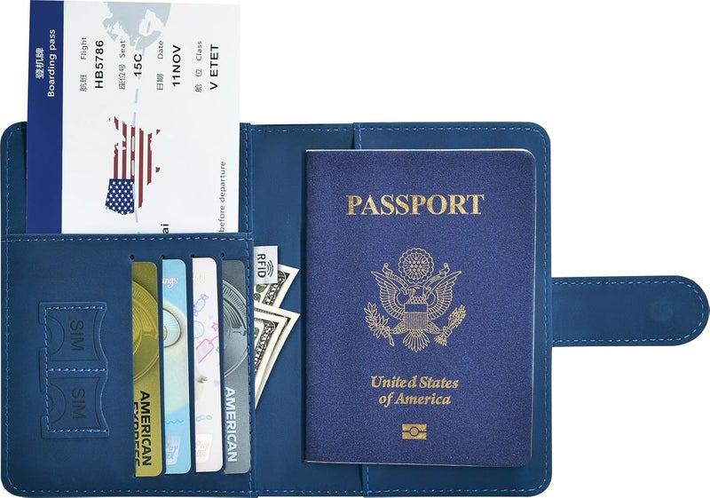KAOBAN Passport Holder, Passport Cover with Credit Card Slot and Boarding Pass Slot Combo, Passport Wallet Case Book Travel Must Have, RFID Blocking Leather Travel Accessories, Dark Blue - Image 5